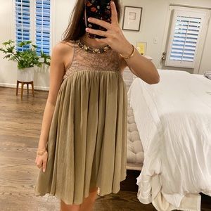 ANTHROPOLOGIE SMALL BROWN SHIFT DRESS WITH BEADING